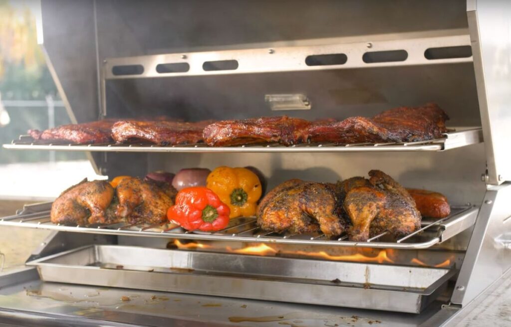 Cooking multiple food items on a horizontal smoker