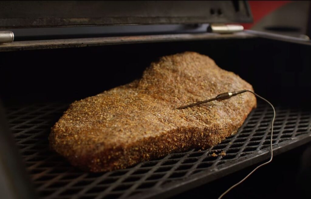 Smoking a brisket on the upper rack of a pellet grill
