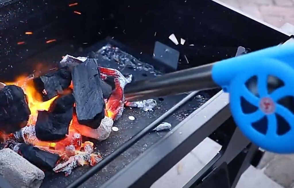 Use fan to ignite charcoal