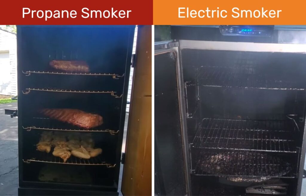 Propane and electric smoker cooking area