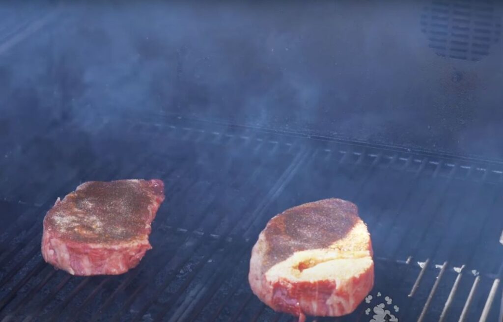 Grilling steaks on Camp Chef Pellet Grill