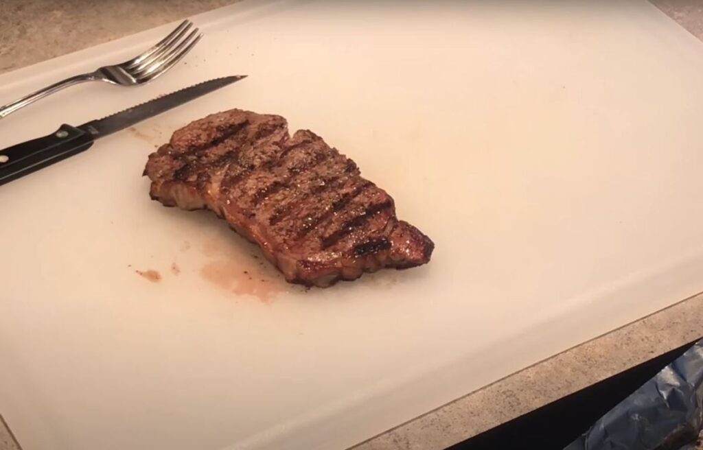 Ribeye steak after a complete grilling session